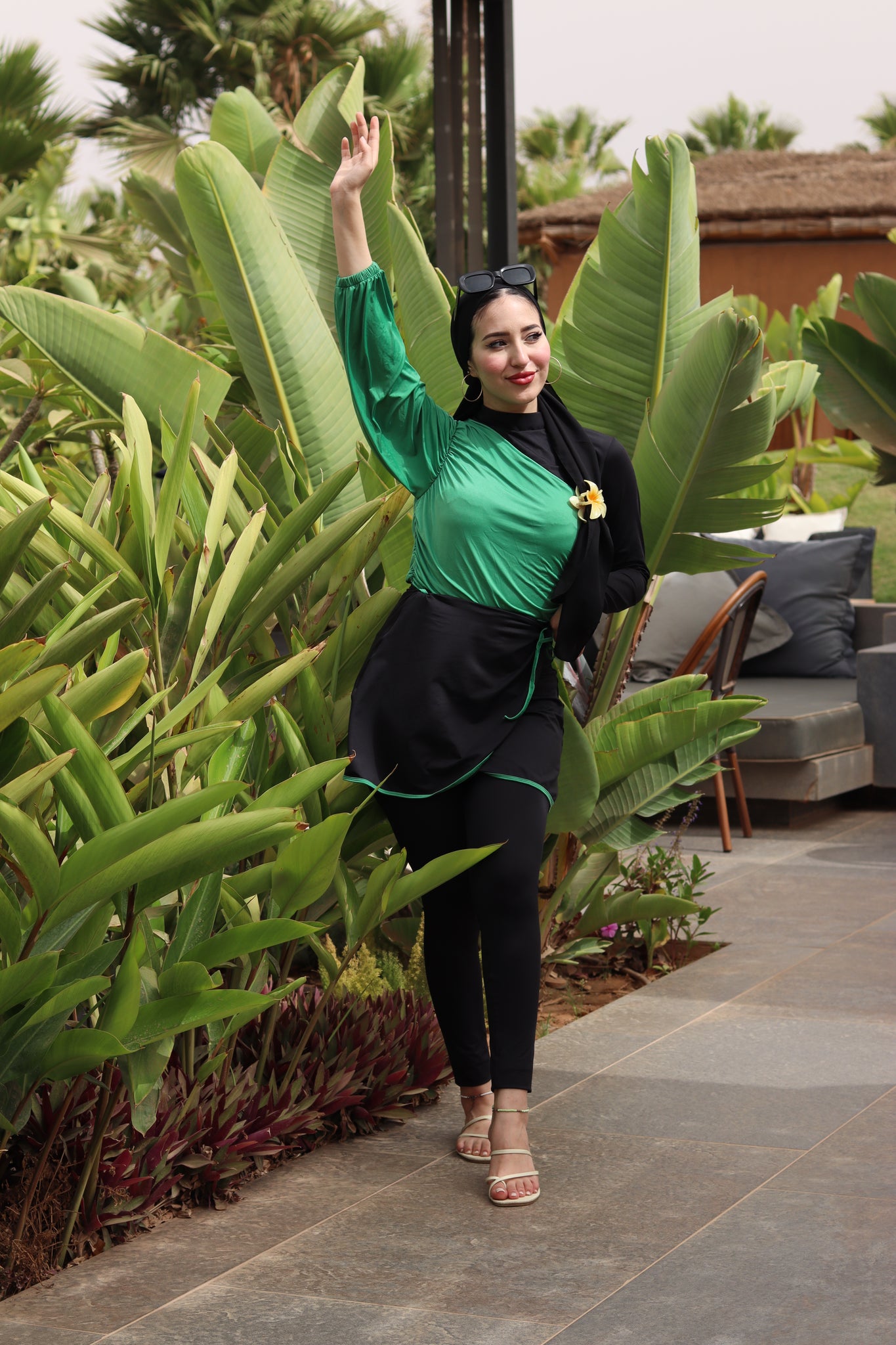 Green and black swimwear